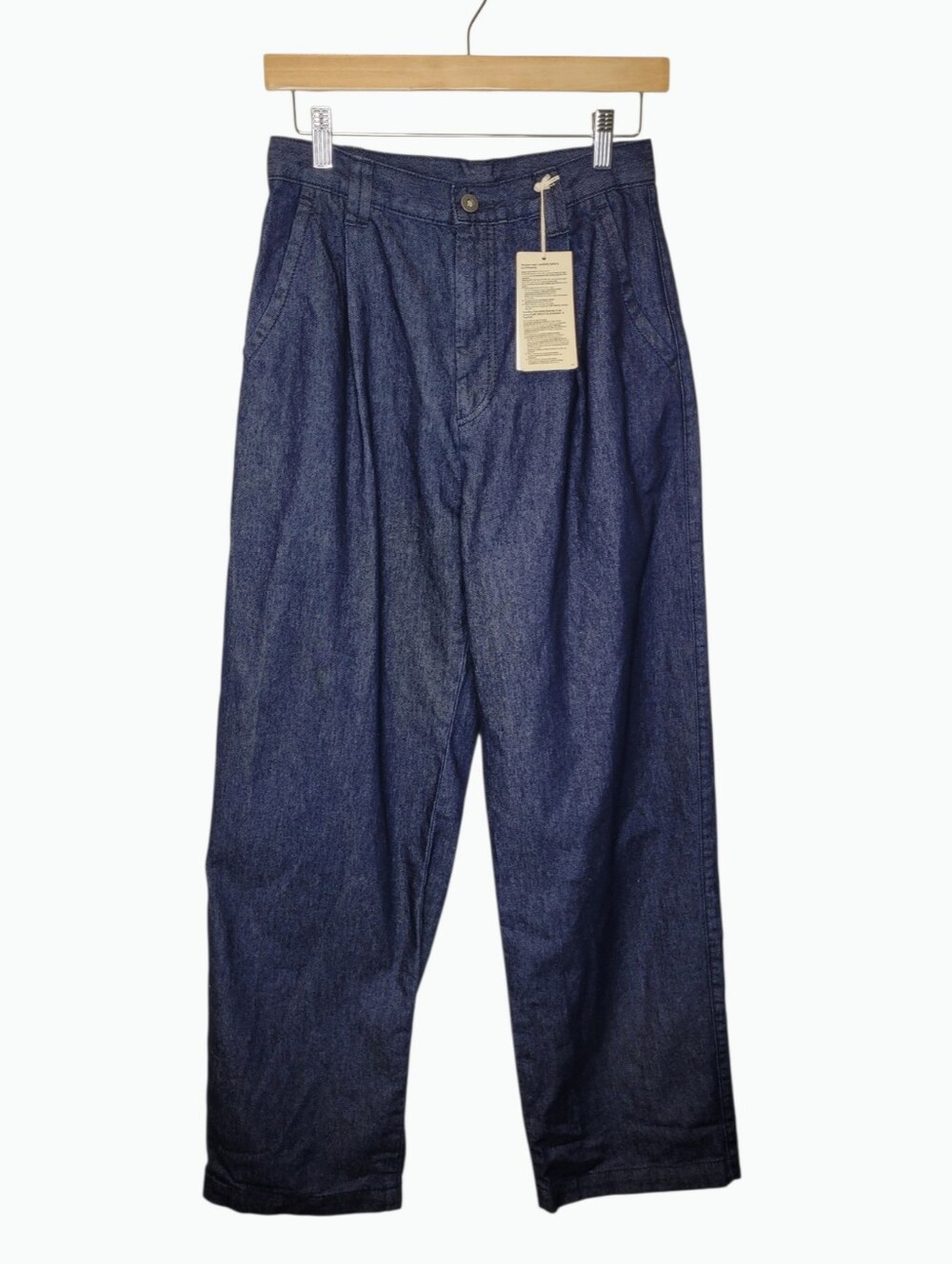 Muji Pleated Wide Leg High Rise Denim Trouser Jeans 26 Dark Rinse NEW